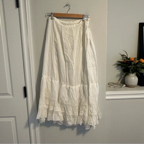 Antique White Lace Handmade Semi Sheer Maxi Skirt Medium - Picture 11 of 12
